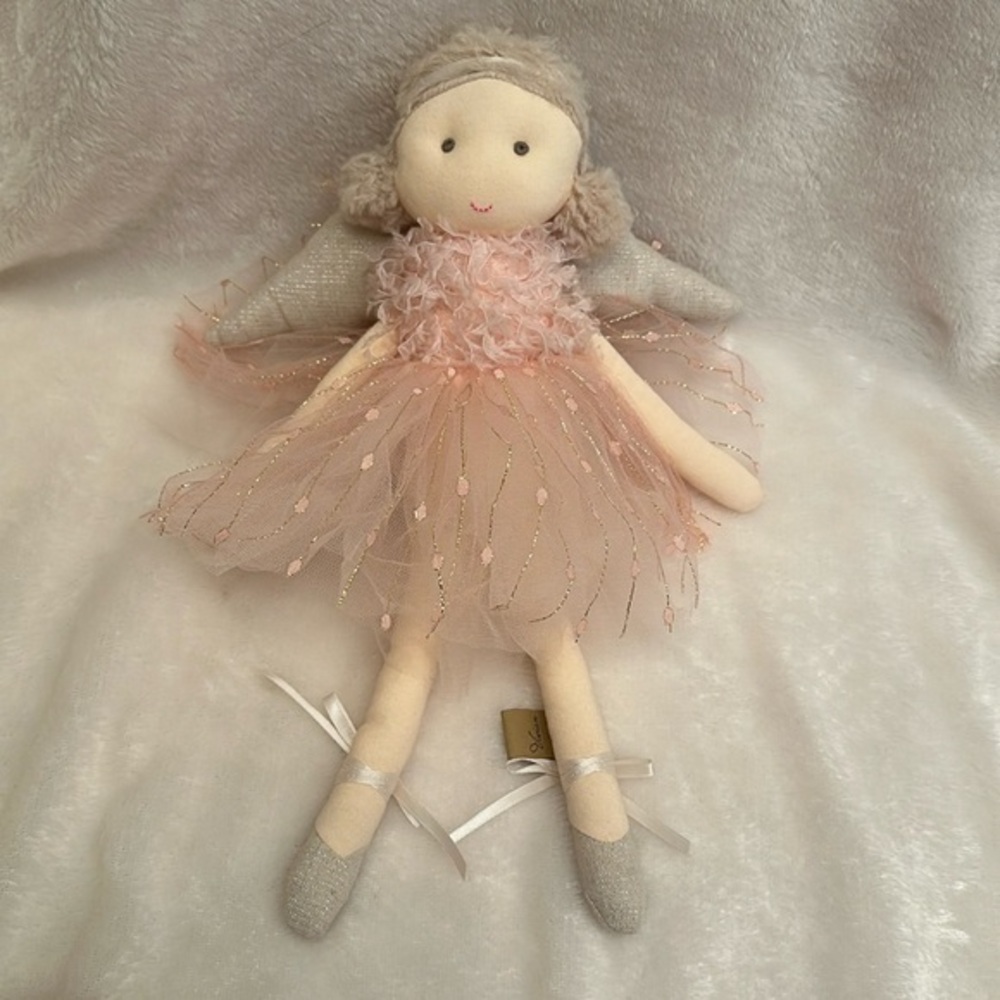 Debi Lilly Vivian Pink Ballerina Cloth Doll‎ Plush Wings 14” Slippers Muslin Toy